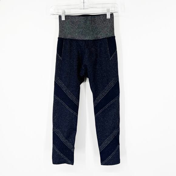 Athleta Twilight 2.0 Cropped Tight Leggings Navy Blue Metallic Glitter Sparkle - Picture 1 of 7